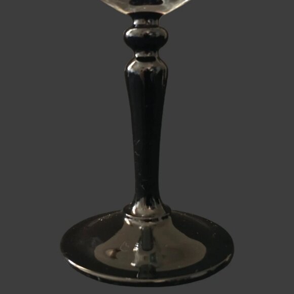 Set of 2 Vintage Luminarc France Swirl Optic Twist Onyx Black Stem Wine Glasses - Picture 3 of 6